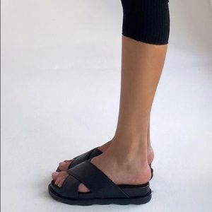 Prada leather platform slides